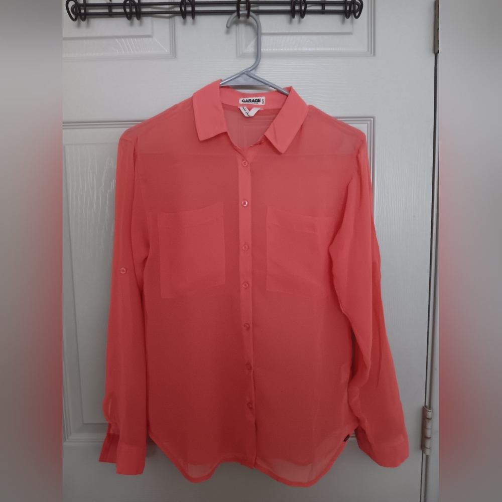 Sheer Coral Button-Up Blouse🪸